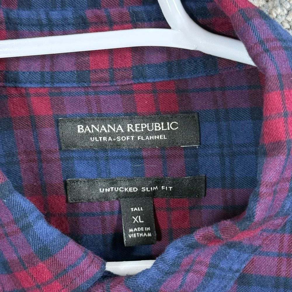 Banana Republic Mens XL Tall Untucked Slim Fit Ultra-Soft Flannel Plaid Shirt